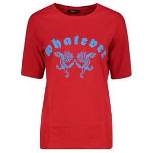 Trendyol Red Boyfriend Print knitted T-Shirt vyobraziť