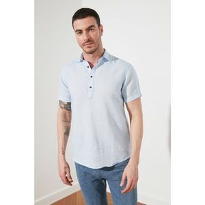 Trendyol Blue Men's Regular Fit Half Pat 100% Linen Shirt vyobraziť