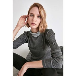 Trendyol Anthracite Collar Color Block Knitted Blouse vyobraziť