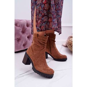 Women’s Boots On High Heel Suede Camel Celma vyobraziť