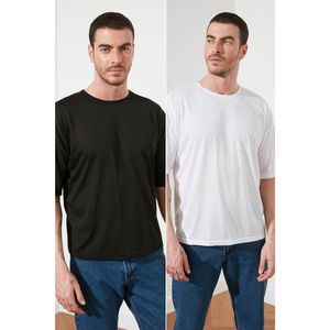 Trendyol Black and White Male Oversize Fit Basic 2 Pack Bike Collar Short Sleeve T-Shirt vyobraziť