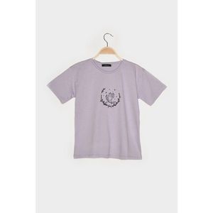 Trendyol Lila Embroidered Semifitted Knitted T-Shirt vyobraziť