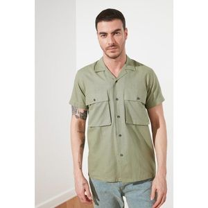 Trendyol Khaki Men's Regular Fit Apaş Collar Short Sleeve Double Cover Pocket Shirt vyobraziť