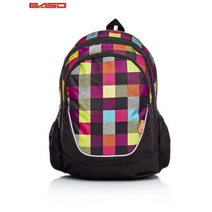 Black school backpack with a colorful checkered pattern vyobraziť