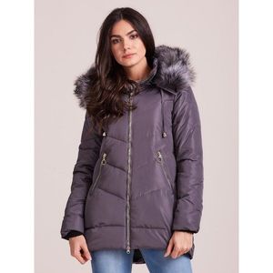 Graphite winter jacket with fur on the hood vyobraziť