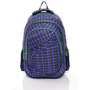 Blue school backpack with a check pattern vyobraziť