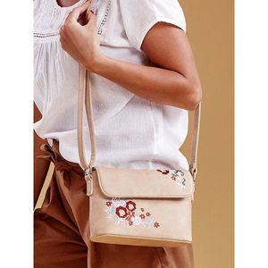 Beige handbag with embroidered flowers vyobraziť