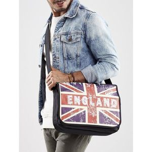 Men´s black fabric shoulder bag with British print vyobraziť