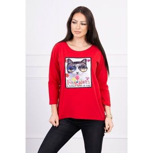 Blouse with cat graphics 3D red vyobraziť
