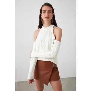 Trendyol Ekru Cut Out Detailed Knitwear Sweater vyobraziť