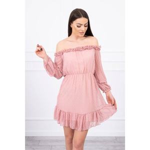 Off-the-shoulder dress with frills dark pink vyobraziť