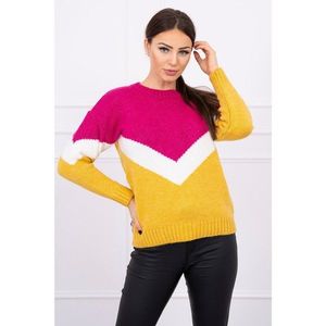 Sweater with geometric patterns fuchsia+mustard vyobraziť