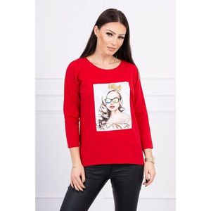 Blouse with graphics of the girl in glasses 3D red vyobraziť