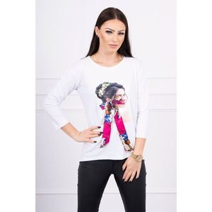 Blouse with graphics and colorful bow 3D white vyobraziť
