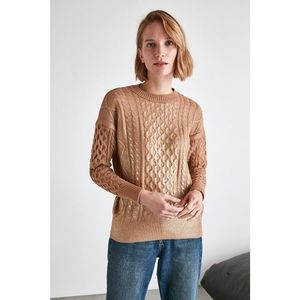 Trendyol Camel Varaklı Knitted Knitwear Sweater vyobraziť