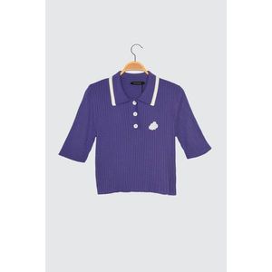 Trendyol Purple Embroidered Polo Neck Knitwear Sweater vyobraziť