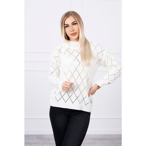 Sweater high neck with diamond pattern ecru vyobraziť