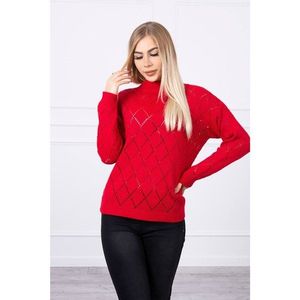 Sweater high neck with diamond pattern red vyobraziť