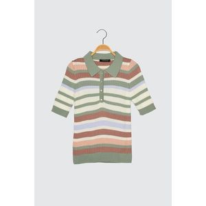 Trendyol Mint Striped Polo Neck Knitwear Sweater vyobraziť