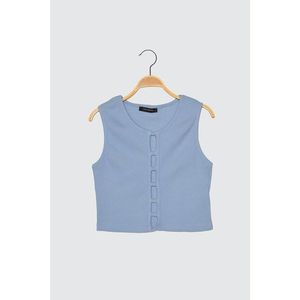 Trendyol Light Blue Cut Out Detailed Crop Knitted Blouse vyobraziť