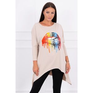 Blouse oversize with rainbow lips print beige vyobraziť