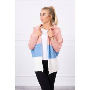 Three-color hooded sweater powder pink+azure+ecru vyobraziť
