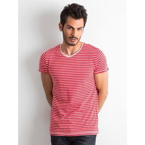 Men´s red t-shirt with ecru stripes vyobraziť