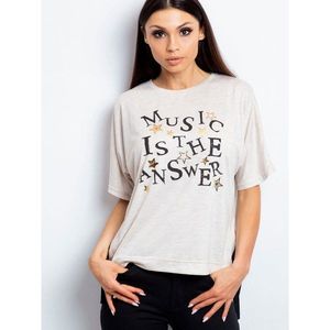 Beige t-shirt with a print and bows vyobraziť