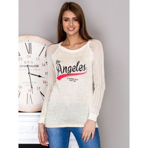 Beige openwork sweater with a print vyobraziť