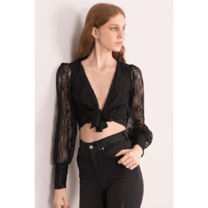BSL Black blouse with lace sleeves vyobraziť