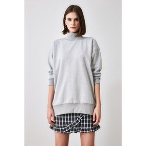 Trendyol Gray Zipper Detailed Oversize Knitted Sweatshirt vyobraziť