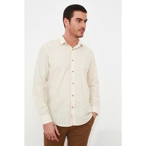 Trendyol Beige Men's Regular Fit Striped Shirt Shirt vyobraziť