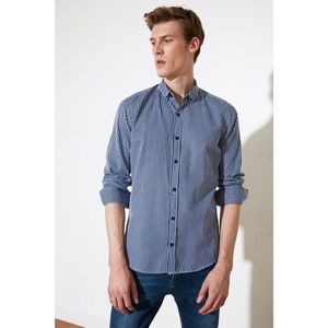 Trendyol Blue Male Slim Fit Buttoned Collar Striped Shirt vyobraziť