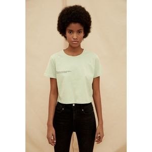 Trendyol Mint 100% Organic Cotton Front and Back Printed Crop Knitted T-Shirt vyobraziť
