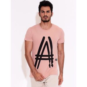 Dark pink men's t-shirt with a graphic sign vyobraziť