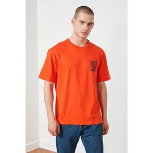 Trendyol Orange Male Oversize Fit Bike Collar Zero Sleeve Printed T-Shirt vyobraziť