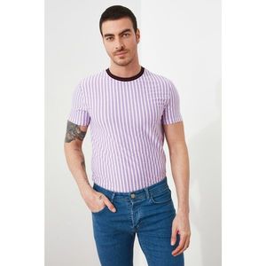 Trendyol Purple Men's Regular Fit Bike Collar Short Sleeve Striped T-Shirt vyobraziť