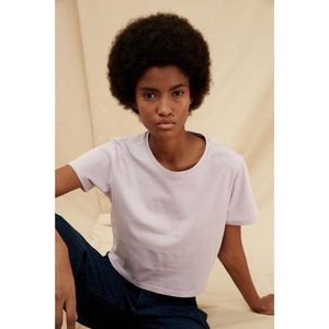Trendyol Lilac 100% Organic Cotton Crop Knitted T-Shirt vyobraziť