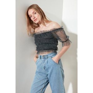Trendyol Black tulle knitted blouse vyobraziť