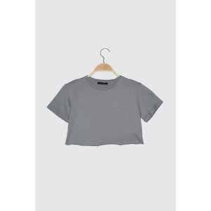 Trendyol Gray Petit Crop Knitted T-Shirt vyobraziť