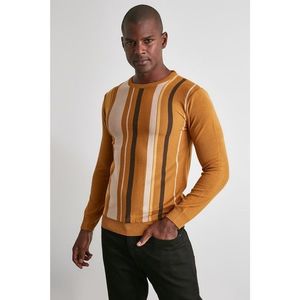 Trendyol Mustard Men's Strip Panel Bike Collar Knitwear Sweater vyobraziť
