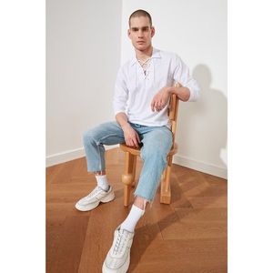 Trendyol White Male Regular Fit Lace-up Shirt vyobraziť