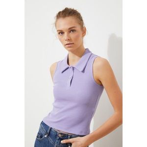 Trendyol Lilac Polo Collar Knitted Blouse vyobraziť