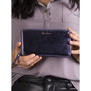 Metallic blue leather wallet with zipper vyobraziť