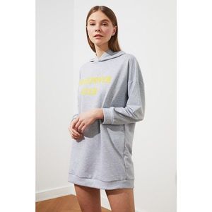 Trendyol Hooded Dress with Gray Slogan vyobraziť