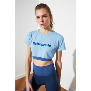 Trendyol Blue Printed Crop Sports T-Shirt vyobraziť