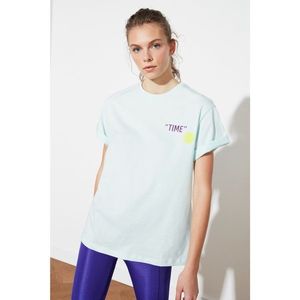 Trendyol Mint Boyfriend Font Printed Sports T-Shirt vyobraziť