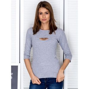 Ribbed cut-out blouse in light gray vyobraziť