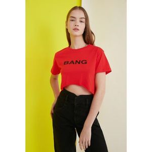 Trendyol Red Printed Super Crop Knitted T-Shirt vyobraziť