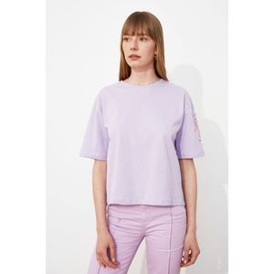 Trendyol Lila Embroidered Loose Knitted T-Shirt vyobraziť